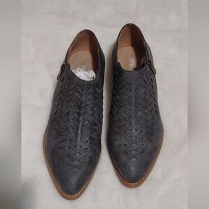 Gray and Brown Woven Leather Slip-On Loafers